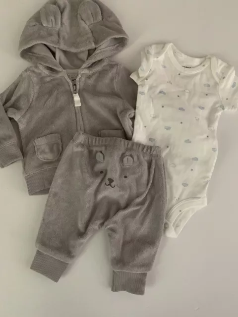 Carters Baby Boy Terry Jacket Bodysuit Pants Set Size Newborn 9 12 Months Gray