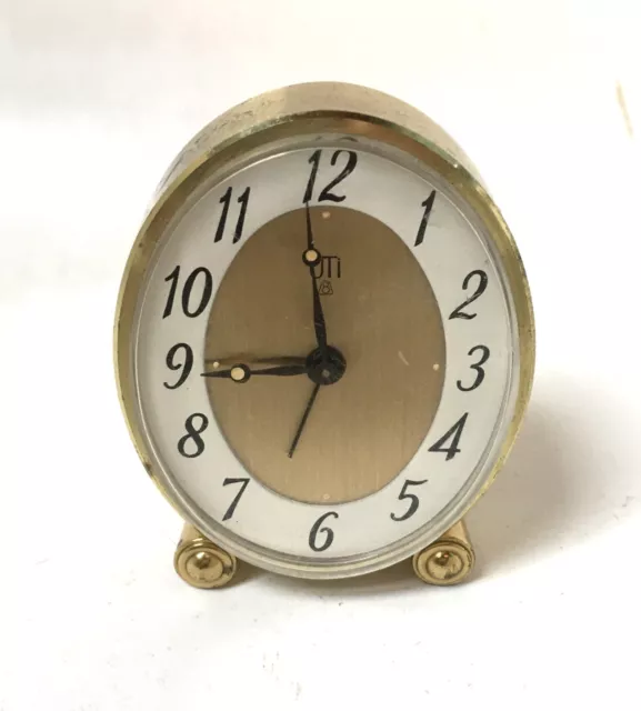 Reveil De Marque Uti Horloge Pendule Dore Vintage Clock Suisse Collection Voyage