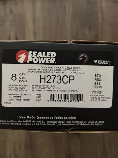 Sealed Power Speed Pro Cast Piston H273CP Ford 302 New In Box 8 Count 2