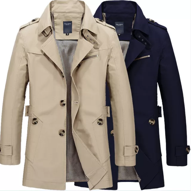 Mens Long Jacket Coat Tops Overcoat Trench Spring Autumn Warm Formal Outwear UK