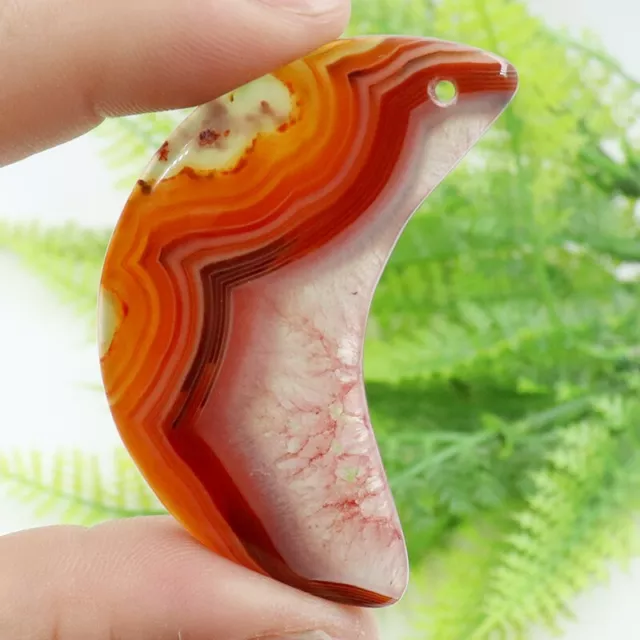 Natural Red Agate Moon Bead Reiki Healing Pendant Gemstone Jewelry 23x50x6mm