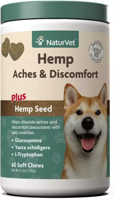 NaturVet Hemp Aches & Discomfort Plus Hemp Seed for Dogs 60 ct Soft Chews Made