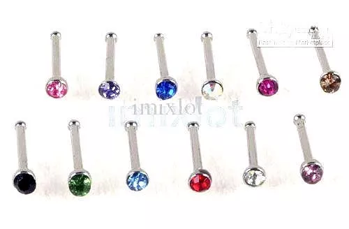 1 5 10 Bulk Nose Bone Stud Straight Stem 2mm Crystal Gem Bar Screw Ring Jewelry