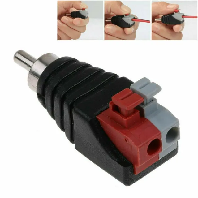 2PCS Speaker Wire A/V Cable To Audio Male RCA Connector Adapter Jack Press Plug