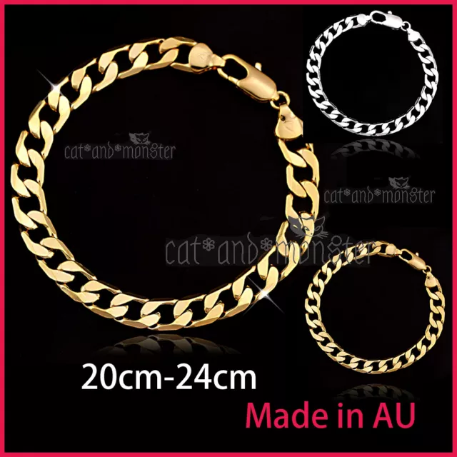 24K Plain Gold Filled Curb Ring Link Chain Mens Womens Bangle Bracelet Xmas Gift