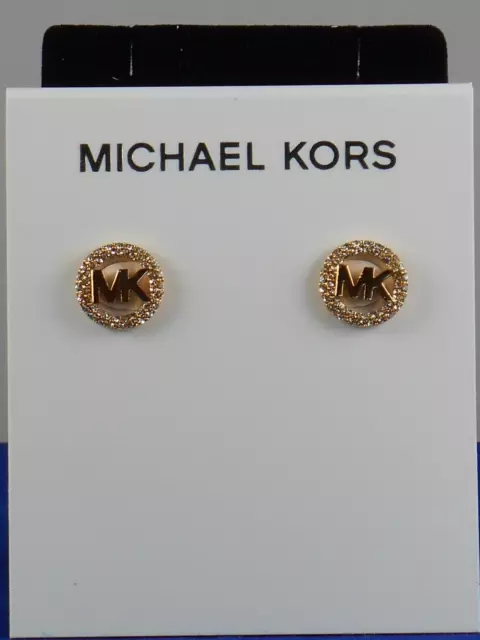 Michael Kors Rose Gold MK LOGO Pave' Halo Round Stud Earrings MKJ7324 791 $100