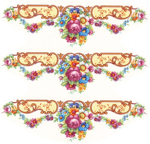 Calcomanías tobogán de cerámica de cerámica con acento dorado rosa Pompadour talla A con borde estrecho