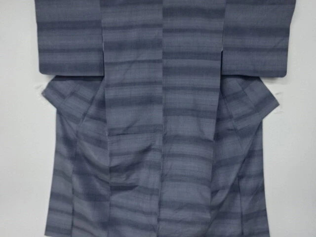 6715385: Japanese Kimono / Antique Kimono / Tsumugi / Woven Grid