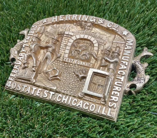 1865 Herring Co Salamander Bronze Safe Plate Plaque Farrel Silas Cast Brass Sign