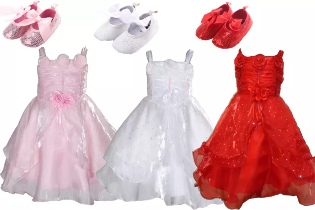 Baby Girls Christening Wedding Party Dress with Shoes 3 6 9 12 18 Months