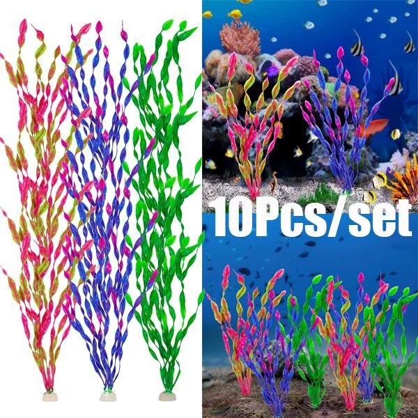 10x Artificial Water Garden Fish Tank Aquatic Grass Flower Aquarium Plants Decor