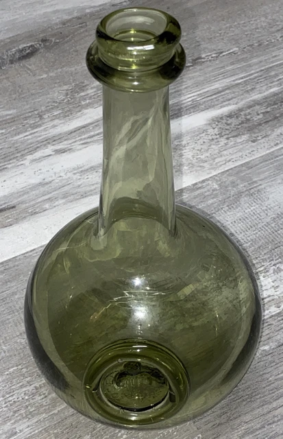 Joseph Frances Onion Wine Vintage Green Hand Blown Glass Bottle Repro