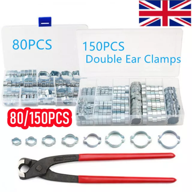 80/150x Double Ear Clamp O Clips Crimp Air Silicone Petrol Water Fuel Hose Pipe