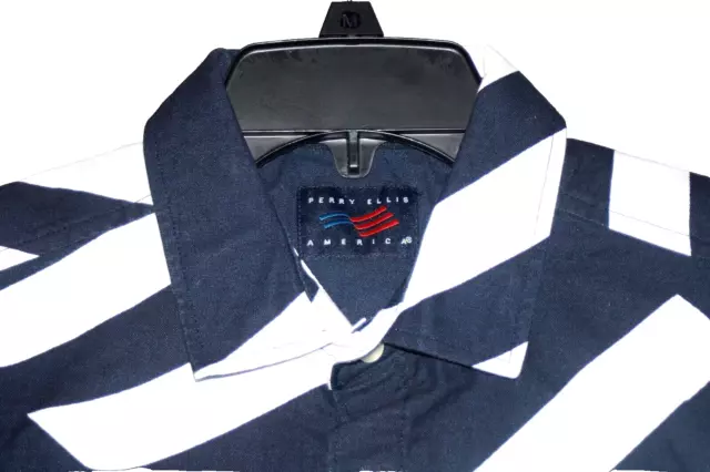 mens PERRY ELLIS short sleeve button up shirt dark SAPPHIRE blue L 44 NWT $69 2