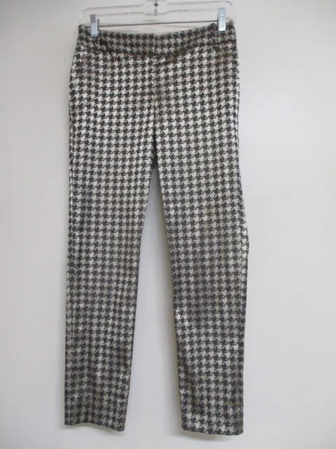 THE LIMITED Cassidy Fit Gold Brown Houndstooth straight leg zip dress pants sz 0