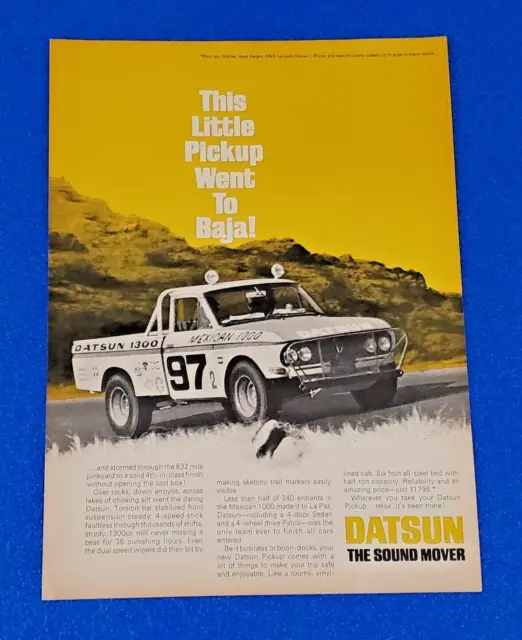 1969 DATSUN 1300cc PICKUP TRUCK BAJA 1000 ORIGINAL PRINT AD FREE SHIP (LOT S24+)