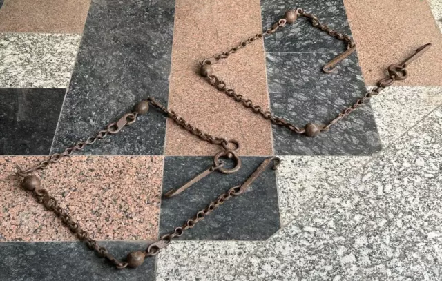 Old Antique Rare Hand Forged Unique Rustic Iron Chain, Swing /Lamp Hanging Chain
