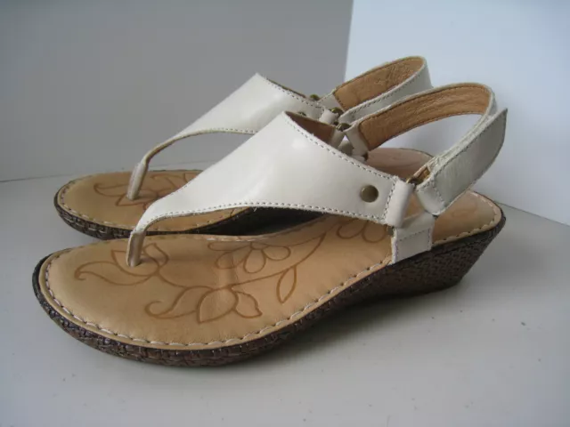 Born Womens Sandals Size 7 M Off White Leather Thong Low Wedge Slingback Woven