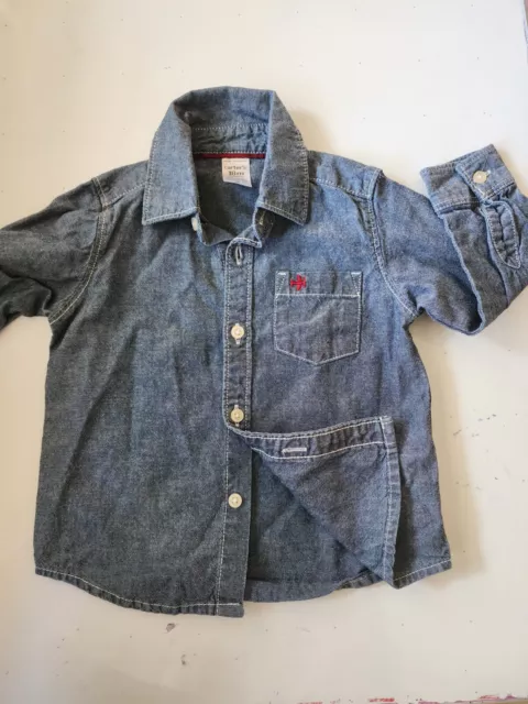 Carters Baby Boy Button Down Shirt Denim Blue Long Sleeve Size 18 Months