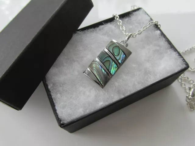 Handmade Gorgeous Green Blue Abalone Shell Pendant Chain Necklace Boxed Gift *