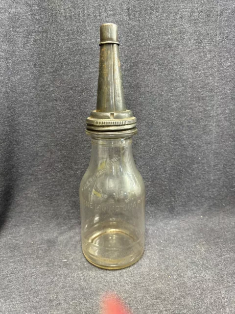 Penna Master Ball Motor Oil Glass Bottle Cone Top Quart 38 Minn 1926