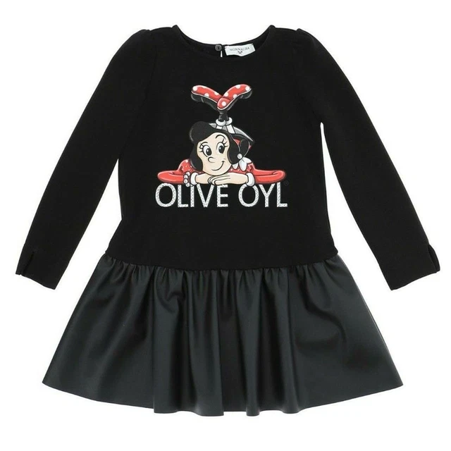 MONNALISA Abito bambina viscosa nero Olivia gonna ecopelle MADE ITALY 6 8 12anni