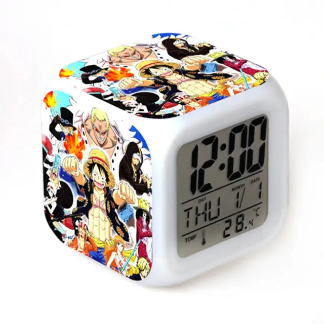 Reveil Manga One piece Led 7 Couleurs changeable Thermomètre luffy zoro  chopper