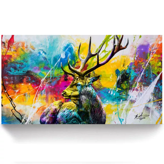 Leinwand Bild Hirsch Bunt Tiere Abstrakt Wandbilder Xxl Wohnzimmer Modern 3569