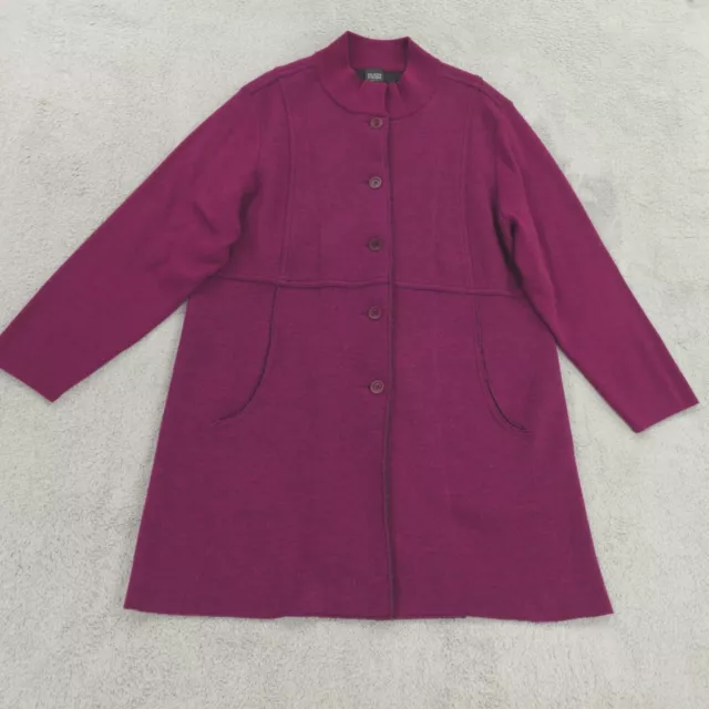 Eileen Fisher Sweater Coat Womens 1X Purple Merino Wool Longline