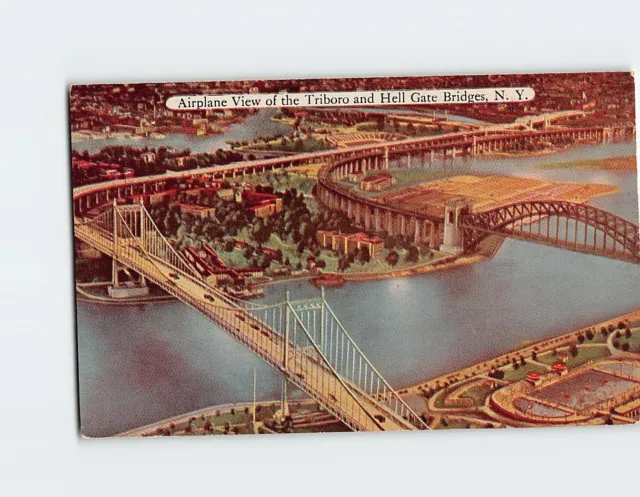 Postcard Airplane View of the Triboro and Hell Gate Bridges New York City NY USA