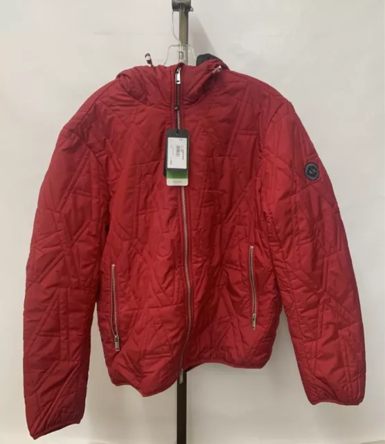 Armani Exchange Blouson Hooded Puffer Stitched Logo Jacket in Red Choose Size