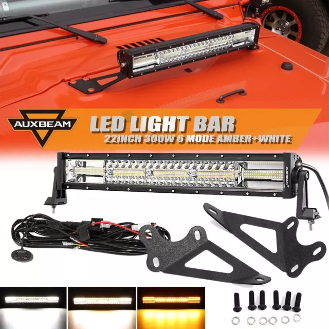 For 1997-06 Jeep Wrangler 22" LED Light Bar 6Modes Strobe Flash & Mount Brackets