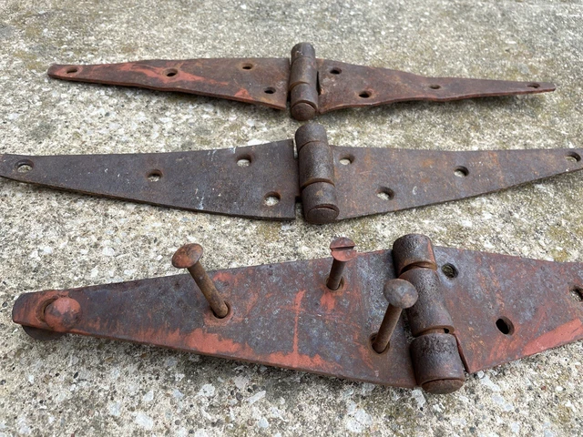 Lot of 3 Antique 16" Strap Hinges Rusty Barn Door Shed Rustic Vintage Hardware