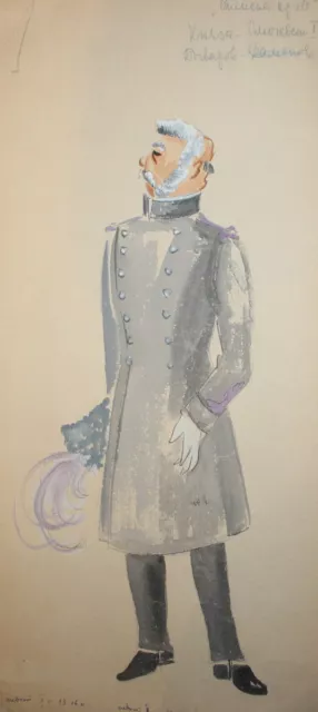 Vintage gouache painting old man theater costume design signed
