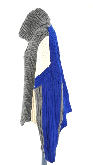 Zara Jumper Cable Chunky Color Block Oversized Drop Shoulder Roll Neck Sweater M