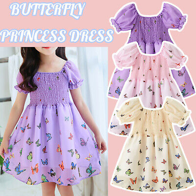 Toddler Kids Girls Summer Ruched Butterfly Princess Dresses Casual Fashion Dress