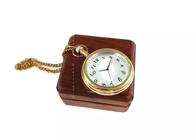 Maritime Style  2"  Brass,Pocket Watch simple Dial with (Rose wood) Wooden Box .