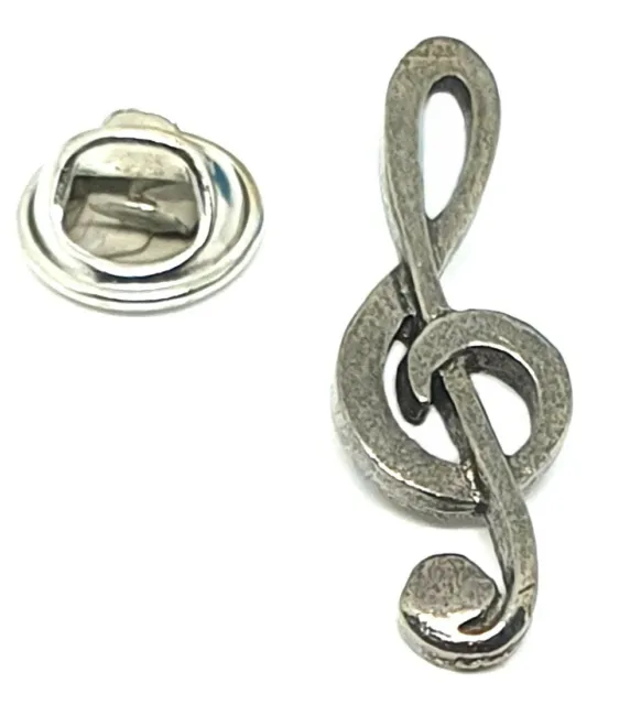 Hand Cast Fine English Pewter Pin Badge Musical Treble Clef (≈25mm)