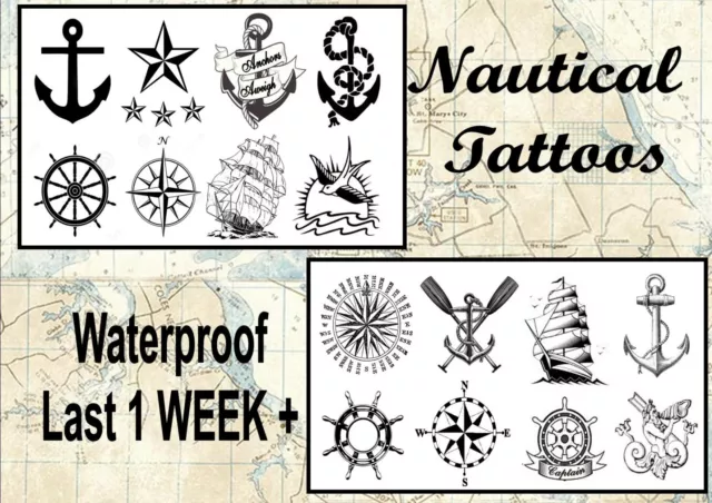 NAUTICAL temporary tattoos rudder band pirate ship anchor  WATERPROOF LAST1WEEK+