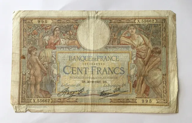 Billet 100 Francs Luc Olivier Merson 1937