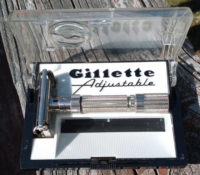 Vintage 1960 F2 Gillette Fat Boy Adjustable1-9 Safety Razor + Case USA
