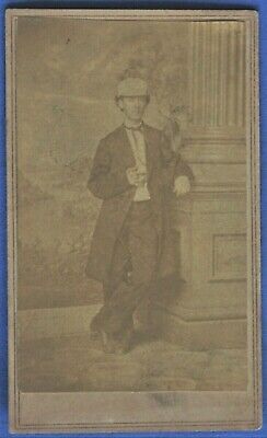 CDV Photo Man Long Frock Coat Suit White Cap Civil War Era 1860s