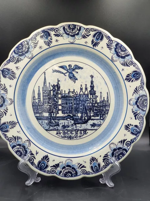 Delft Blau Stadtansicht von Düsseldorf Brauerei1983 Wandteller Teller Handgemalt