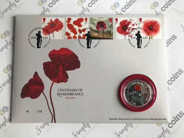 Simply Coins~ 2019 SILVER PROOF REMEMBRANCE FIVE 5 POUND COIN FDC COVER