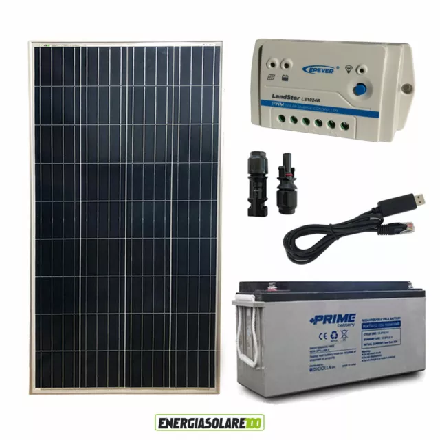 Kit solaranlage Photovoltaik Solarmodul 150W 12V Batterie150Ah Laderegler PWM 10