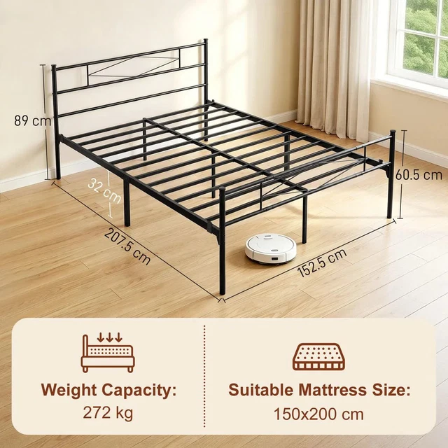 HOMCOM 5FT KING Bed Frame with Headboard and Footboard Metal Platform ...