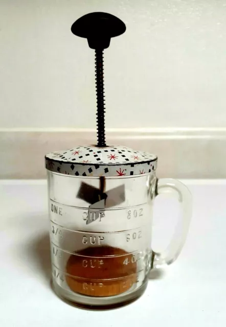 Vintage Anchor Hocking Measuring Cup & Food Chopper Glass Metal Lid Red/Black