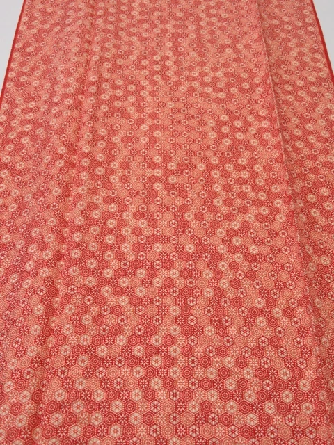 3N05z90  Japanese Kimono Silk  FABRIC Flowers Orange-Red 65.4x14.6
