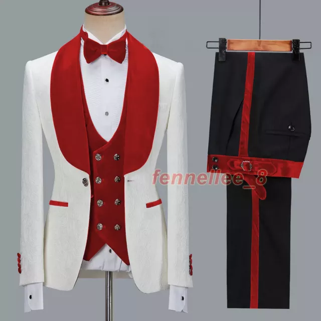 3PCS MEN JACQUARD Dress Suit Shawl Collar Blazer Coat Pants Wedding ...