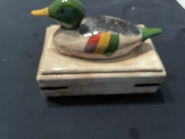 Vintage Ceramic Mallard Duck Trinket or Jewelry Box Hand Made